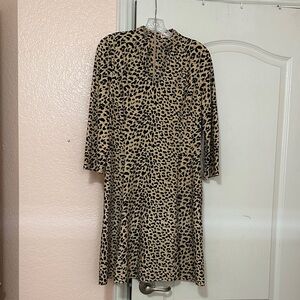 Jude Connally Black and Tan Animal Print Long Sleeve Dress